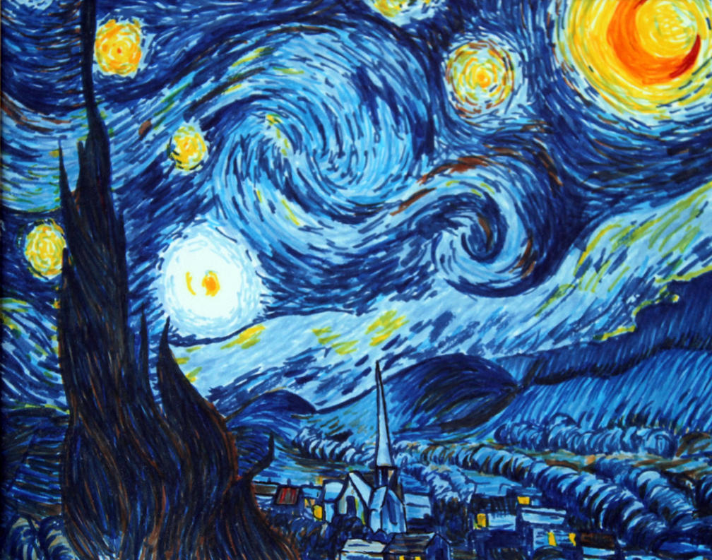 Starry Night Van Gogh Marker Drawing John Gordon by