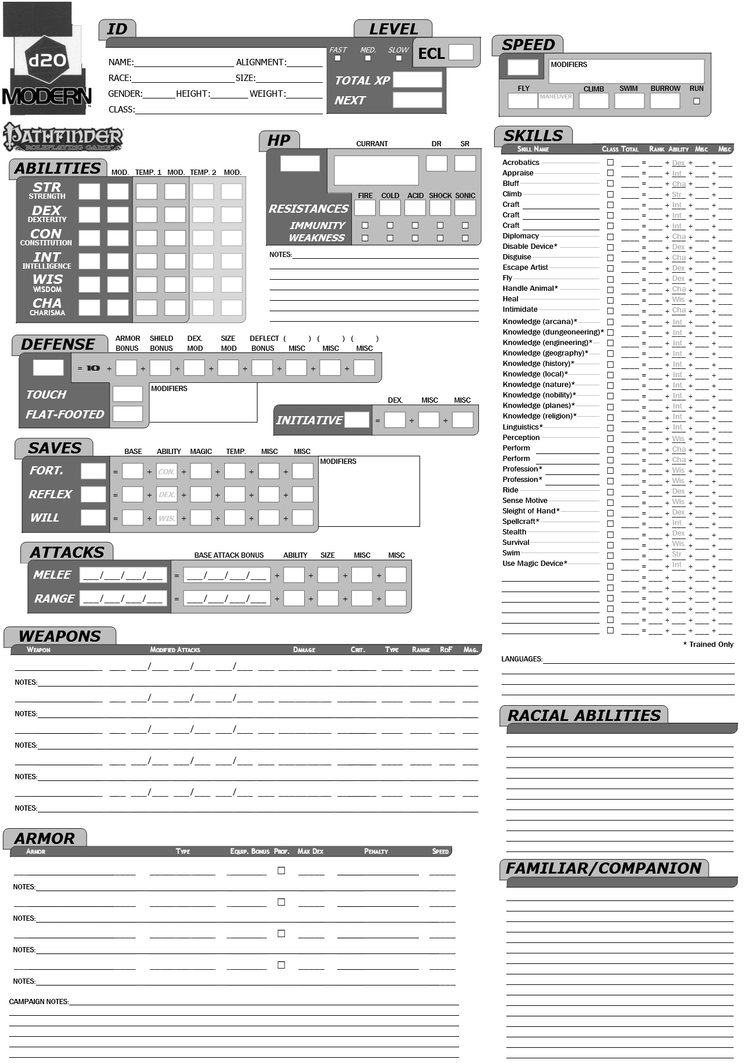 Pathfinder + D20 Modern character sheet Page 1 by Kenmurikumo on DeviantArt