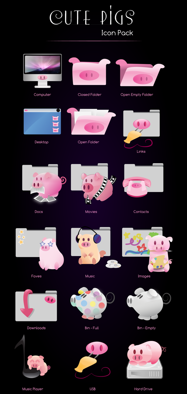 Cute Pigs Icon Pack by ManoelaWings